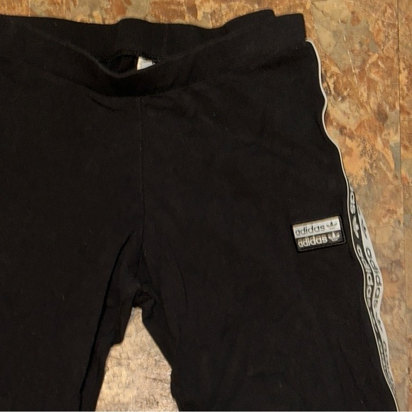 Adidas Girls Athletic Leggings Size Medium Black With Logo White Stripes - Picture 7 of 10